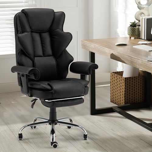 HOMREST Heated Massage Executive Office Chair with Foot Rest, Black - color: Black