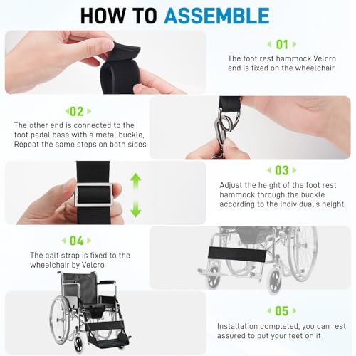 Upgrade Wheelchair Foot Rest Hammock with Calf Strap - Adjustable Height Anti-Slip Anti-Squeeze Leg Support Sling with Rigid Base Seat Belt for Wheelchair, Rollator, Walker Footrest - size: With Calf Strap