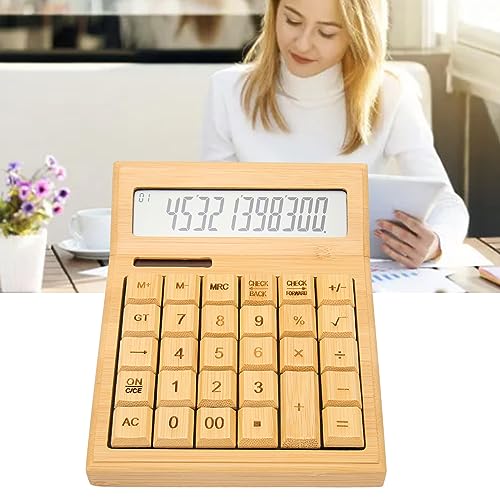 Zopsc Bamboo Calculator, Wooden Solar Calculators with 12 Bit Digital LCD Screen, Basic Standard Function Desk Calculators with 29 Big s for Office Home School Store