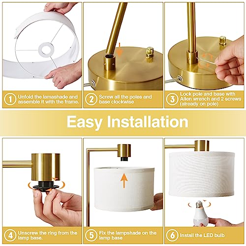 Gold Table Lamp Set of 2, Dimmable Bedside Lamps for Night Stands, USB A+C | Nightstand Lamp with Linen Lampshade, 2 LED Bulbs Included,Desk Lamp for Bedroom, Living Room, End Table, Reading, Office - color: Gold