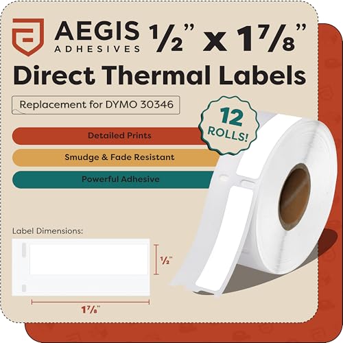 Replacement for DYMO 30346 (12 Rolls, 7200 Labels) 1/2" X 1 7/8" | Direct Thermal Library Barcode Labels - Compatible with LabelWriter 450, 450 Turbo, 4XL Printers (NOT 550, 5XL) - size: 1/2" X 1-7/8" - 30346