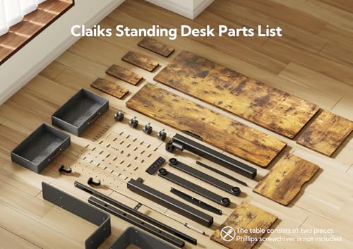 Claiks Standing Desk with Drawers & Wheels, 2 Height Shelf 55" Rustic Brown - color: Rustic Brown, size: 55.1×23.6