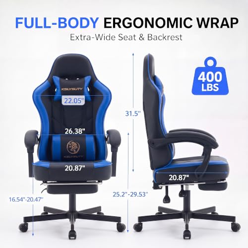 Desk Computer Gaming Chair - High Back Ergonomic Office Chair with Footrest and Lumbar Support, Swivel Comfy Home Gamer Video Game Chairs with Pocket Spring Cushion for Adults (Blue Leather) - color: Classic Blue Leather