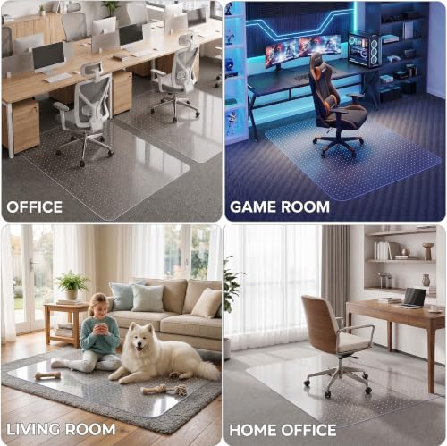 Office Chair Mat for Carpeted Floor, 46 × 72 Inch Low Pile Carpet Rolling Chair Mat, Large Plastic Computer Office Floor Mat, Thick Wear-Resistant PVC Carpet Protector Mat, Smooth Gliding Movement - size: 46"x72" Rectangle