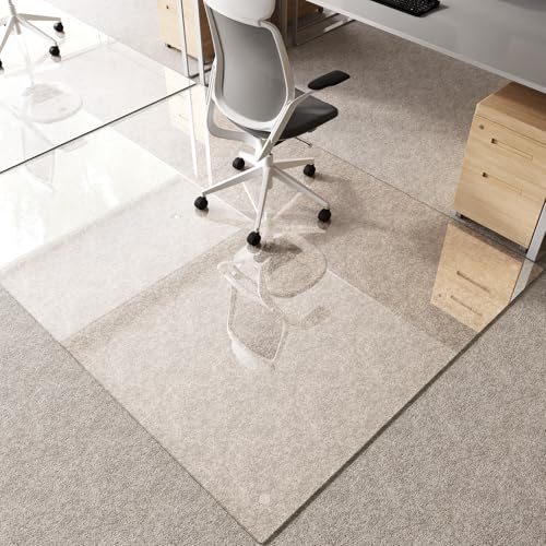 Tempered Glass Chair Mat for Carpet 80"x60", Floor Protector | Ultra Clear Office Chair Mat for Hardwood Floors & Carpets, Heavy Duty 0.2" Scratch-Resistant Surface with Non-Slip Pads - size: 80"x60"