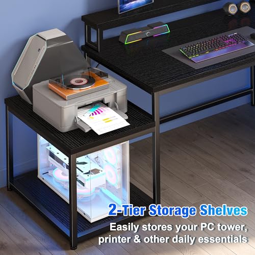 EnHomee 56" L Shaped Gaming Desk with Power Outlets for Bedroom,Black - color: Black, size: 56"W