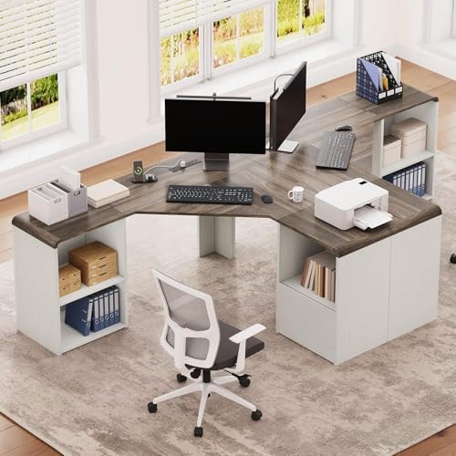 59'' Reversible L-Shaped Computer Desk, White - color: White