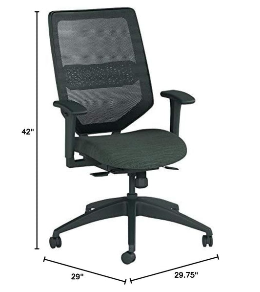 HON Solve Mesh Back Office Chair with Adjustable Arms, Adjustable Height, Tilt Tension, Lumbar Support, Swivels, on Rolling Wheels, Ink - color: Ink - Mesh Back