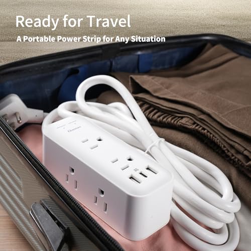 Gaston Surge Protector Power Strip - 10 Ft Plug Extension Cord, 4 Widely Outlets, 3 USB Ports(1 USB C), 2 Side Outlet Extender for Home Office, White, ETL