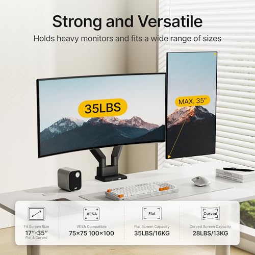 monTEK Dual Monitor Mount with USB Monitor Arms for 17 to 35 Inch Screen | Adjustable Heavy Duty Monitor Desk Mount for 2 Monitors, Holds 35 Lbs, with Cable Management, VESA 75/100mm - style: with USB