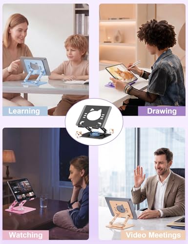 Aoviho Tablet Stand 360° Rotating Aluminum Holder, Adjustable, Portable and Foldable Monitors Stand for iPads, Compatible with 4-12.9" Tablets, Ink Black - color: Ink Black