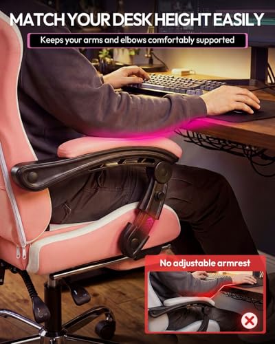 Dowinx Ergonomic Gaming Chair with Footrest & Massage Lumbar, 2D-Linkage Armrests for Computer Chair 330lbs with Headrest Pillow for Office, Home, Streaming and Long Gaming Sessions, Fabric Pink White - color: Pink White