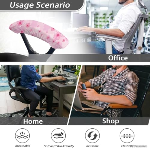 Office Chair Arm Covers Set of 2 - Cherry Blossom Printed Armrest Covers With Elastic Band, Stretchy Washable for Computer Chairs - color: Cherry Blossom - Pink