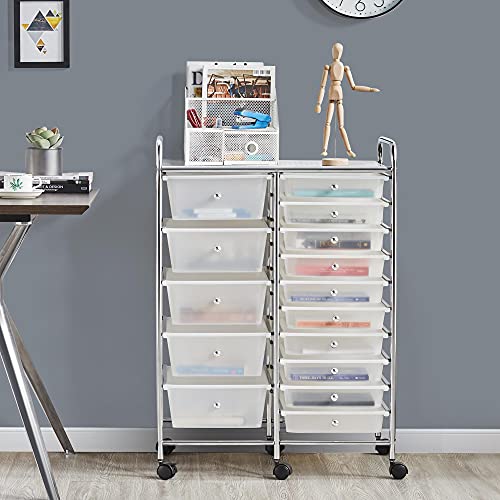 Yaheetech 15-Drawer Rolling Storage Cart on Wheels, Craft Organizer, White - color: White, style: 15 Drawers
