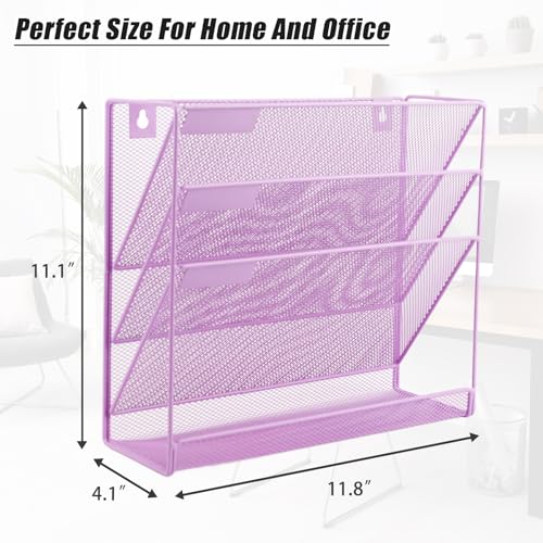 EASEPRES Desk File Organizer Mesh 4-Tier, Hanging Wall Mount Document Organization Stand, Desktop Vertical Mail Paper Folder Holder Rack with Bottom Tray for Office Home Cubicle, Light Purple - color: Light Purple, size: 4 Tier