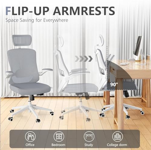 Office Chair (07Grey, Chair) | 360° Swivel Adjustable Lumbar Support & Flip-Up Armrests capacity 300 lbs capacity - color: 07grey