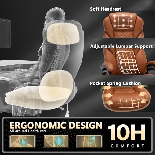 600lbs Big and Tall Office Chair with Pocket Spring Cushion, Heavy Duty Office Chair for Low Back Pain Relief, Large Executive Office Chair (Classic, Yellow) - color: Yellow
