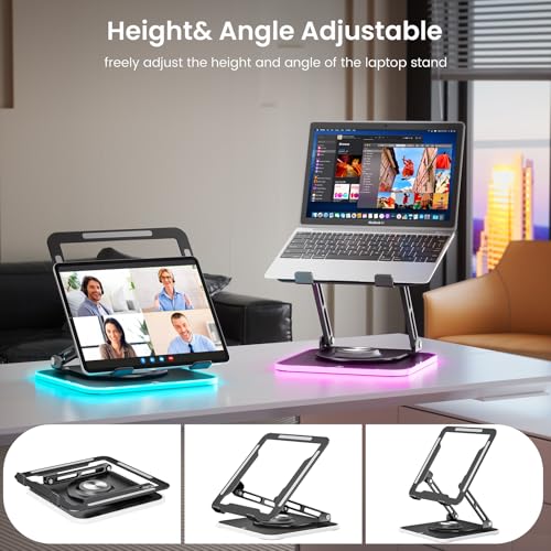 360°Rotating Laptop Stand with RGB Lights, Fits 10-16"Laptops MacBooks | Adjustable Multi-Angle Ergonomic Laptop Stand, Foldable Portable for Home Office, Fits MacBook Air Pro Dell HP Laptops - color: RGB-Black