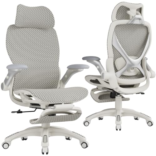 ELABEST X100 Ergonomic Mesh Office Chair with Footrest, Big and Tall Home Desk Chair with 5D Flip-Up Arms, Adjustable 3D Lumbar Support, Gaming & Executive Computer Chair (Warm Wave) - color: Warm Wave