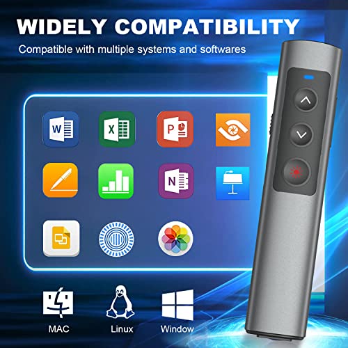 Metal Presentation Clicker for PowerPoint with 2‑in‑1 USB/Type C Receiver - style: Metal Rechargeable 01 Red Light