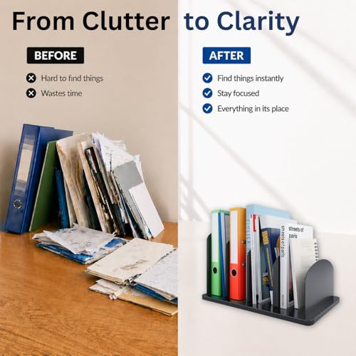 CraftSaints Vertical File Organizer for Desk, 4 Sections, Desktop Organizer File Sorter Office Organization File Holder for Home, Office & Classroom (Solid) - color: Solid