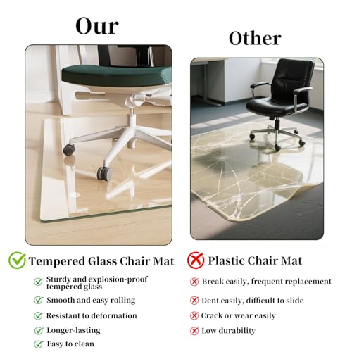 Glass Chair Mat 51" x 63" Tempered Glass Office Chair Mat - color: Transparent, size: 63" x 51"