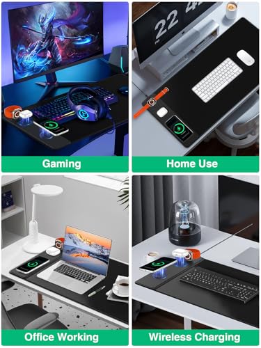Mouse Pad with Magnetic Wireless Charging, Large Desk Mat, Non-Slip Mouse Mat, Keyboard Pad for Gaming, Desk, Office, PC - color: Black-Magnetic 3-Charging-31.5"x15.8"