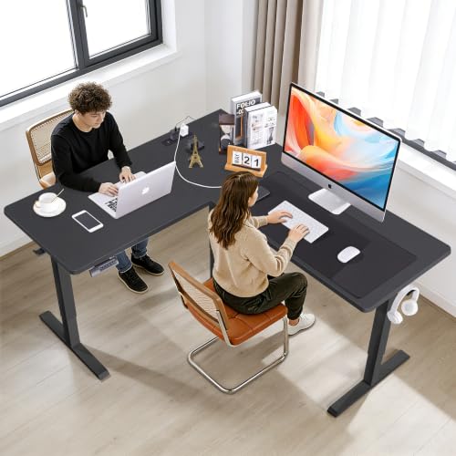63 Inch Reversible L Shaped Standing Desk with Power Outlets, Black - color: Black, size: 63×55'' with Outlet