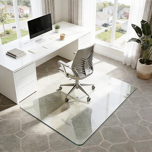 48"x72" Tempered Glass Office Chair Mat for Carpet & Hardwood Floor | 1/5" Thick Clear Floor Protector Desk Chair Mat with Rounded and Polished Edges, Resist Scratching, Cracking, Curling - size: 48"x72"