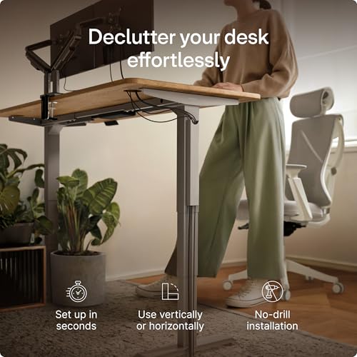 Desktronic Magnetic Cable Management Tray — No Drill Under Desk Cord Organizer, Holds 10 Cables, Reinforced Steel Cable Holder for Home Office, Gaming Setup & Sit-Stand Desks - color: Gray