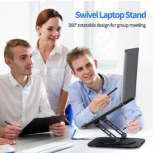 AOEVI Adjustable Laptop Stand with 360 Rotating Base, Computer Stand for Laptop Ergonimic Foldable Laptop Riser for Desk Compatible with MacBook Pro/Air Notebook up to 16 Inches, Black - color: A-Black