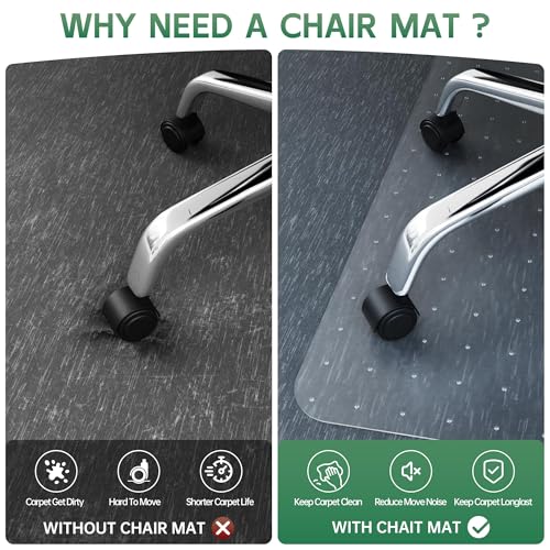 Office Chair Mat for Carpet - 46" x 60" Clear Thick Desk Chair Mat for Carpet Plastic Floor Mats for Rolling Work and Gaming Chairs with Studs for Low Pile, Flat and No Carpeted Floors - color: Low-pile Carpets, size: 46" x 60" Rectangular