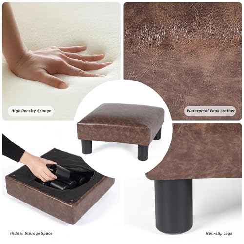 Joveco Small Footstool Ottoman Upholstered PU Leather Square Footrest Ottomans Small Foot Rest for Desk Couch Living Room Bedroom Office (Brown) - color: Brown #1