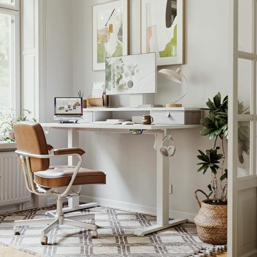 Agilestic 48 x 24 Inches Electric Standing Desk with 2 Storage Drawers, Adjustable Height Sit and Stand Computer Table with Splice Board, White - color: White, size: 48 x 24 Inches with 2 drawers
