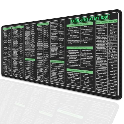 Large Extended Excel Shortcuts Mouse Pad Desk Pad,Excel Software Excel Shortcuts Mouse Mat,Stitched Edges Non-Slip Waterproof Rubber Base Mousepad for Office Desk Mat(27.5X11.8 in) - color: Excel Shortcut Key