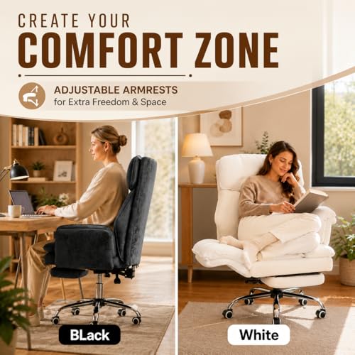 Big and Tall Office Chair with Footrest & Flip Armrests - color: White