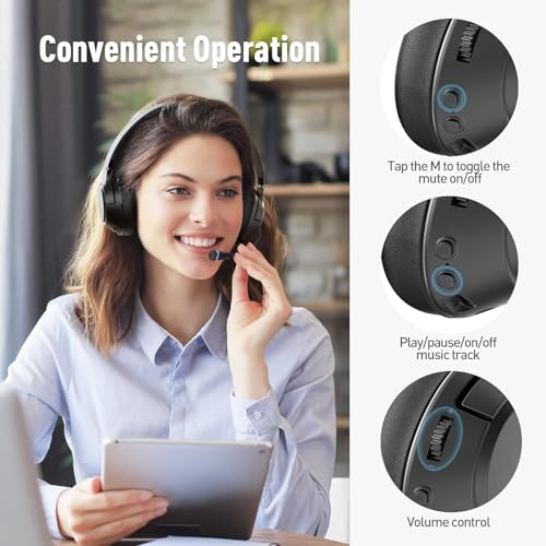 H300 Wireless Headphones with Microphone,Over Ear Bluetooth Headsets, Black