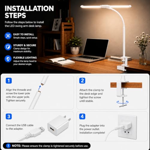 Desk Lamps for Home Office, Computer Light Bar, Double Head, White - color: White