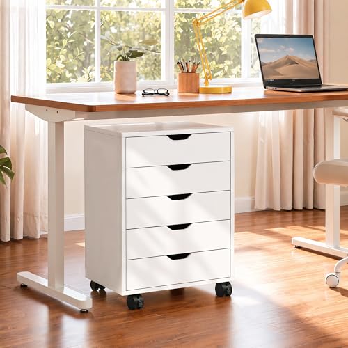 DEVAISE 5 Drawer File Cabinet, Wood Under Desk Drawers Chest White - color: White
