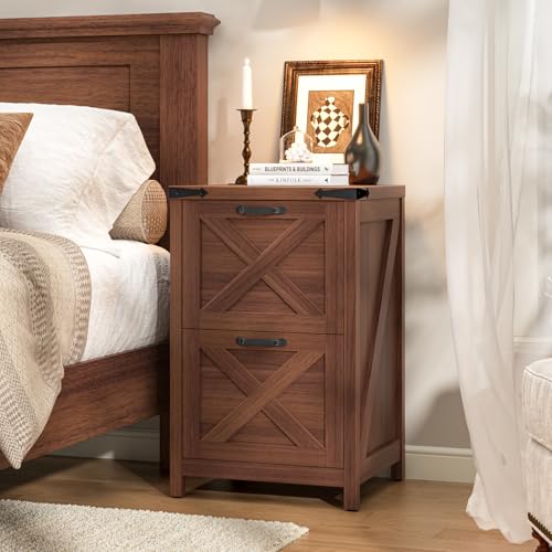 Halitaa Small Farmhouse File Cabinet with 2 Drawers for Home Office, Walnut - color: Walnut, size: 2 Drawers