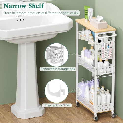 XYZLVSI Slim Rolling Storage Cart, 4 Tier Narrow Shelf for Small Spaces - color: White