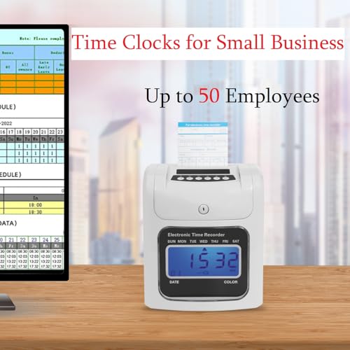 Time Clock Punch Machine, Time Clocks for Small Business with 50 Time Cards 1 Security Key Up to 50 Employees, Punch Time Clock Machine with LCD Display for Home Office