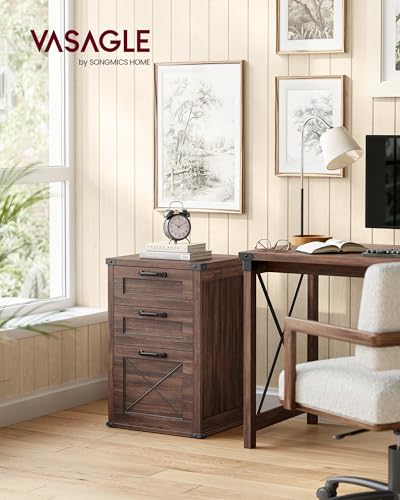 VASAGLE File Cabinet, Filing Cabinet with 3 Drawers, Printer Stand, Fit A4, Letter Size, Hanging File Folders, Modern Farmhouse Style, for Home Office, Maroon Brown UOFC054K02 - color: Maroon Brown, style: 3 Drawers