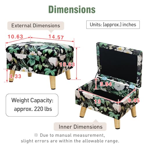 lumizone Small Ottoman with Storage Foot Rest Foot Stool Print-Green - color: Print- Green