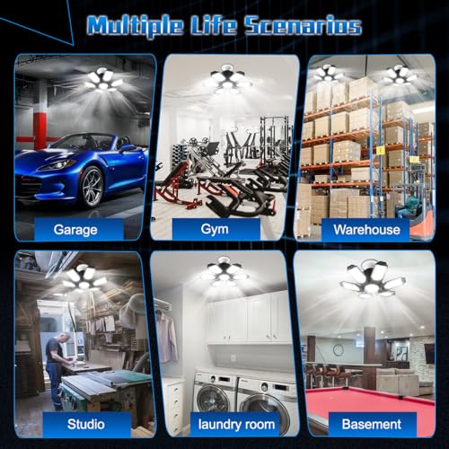 Garage Light Bulbs - Garage Lights Led Screw into Bulb Socket with 6 Deformable Panels 6500K Basement Light Fixture E26 Base Led Shop Lights for Basement Workshop Warehouse Attic - 4Pack - size: 150W - 4Pack