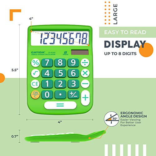 CATIGA Desktop Calculator 8 Digit with Solar Power and Easy to Read LCD Display, Big Buttons, for Home, Office, School, Class and Business, 4 Function Small Basic Calculators for Desk, CD-8185 - color: Two Pack