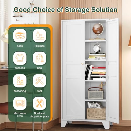 Letaya Metal Pantry Kitchen Storage Cabinet,61" H Adjustable Shelves,White - color: White, size: 14" D x 28" W x 61" H