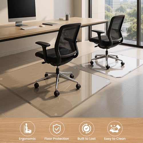 VASUHOME 36"x46" Patented Beveled Edge Glass Chair Mat, Heavy-Duty Office Floor Mat for Hardwood & Carpet, 1/5" Thick, Includes 12 Anti-Slip Pads - size: 36" x 46"
