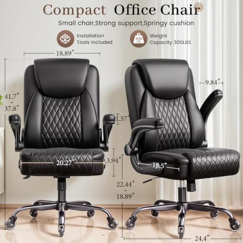 COMHOMA Mid-Back Office Chair, Ergonomic PU Desk Chair with Flip up Arms, Small Computer Gaming with Comfy Lumbar Support,Rocking Function,Sturdy Metal Base, Black - color: Black
