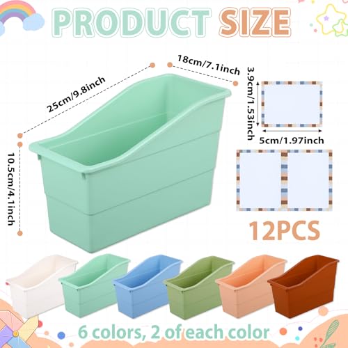 gisgfim 12 Pack Large Book Bins with Labels (Boho) | Durable Plastic,Stackable Magazine Organizer,Storage Bins for Classroom,Library,Office,Bookshelf Categorization - color: Boho
